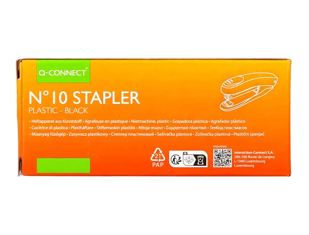 Grapadora q-connect kf14212 plastico capacidad 10 hojas usa grapas numero 10