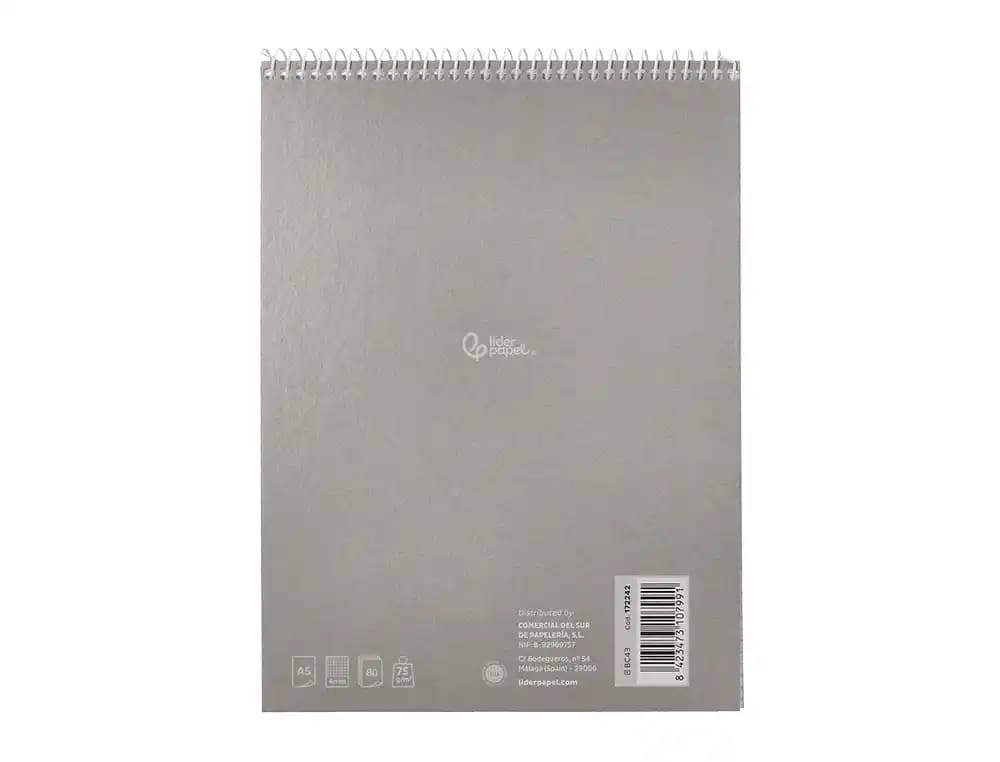 Cuaderno espiral liderpapel din a5 apaisado smart tapa blanda 80h 75gr cuadro 4mm con margen colores surtidos