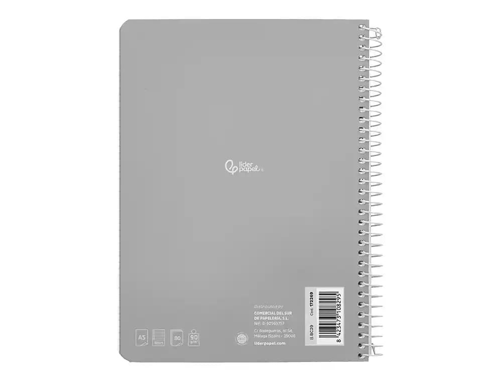 Cuaderno espiral liderpapel a5 witty tapa dura 80h 90gr rayado horizontal 8mm con margen colores surtidos