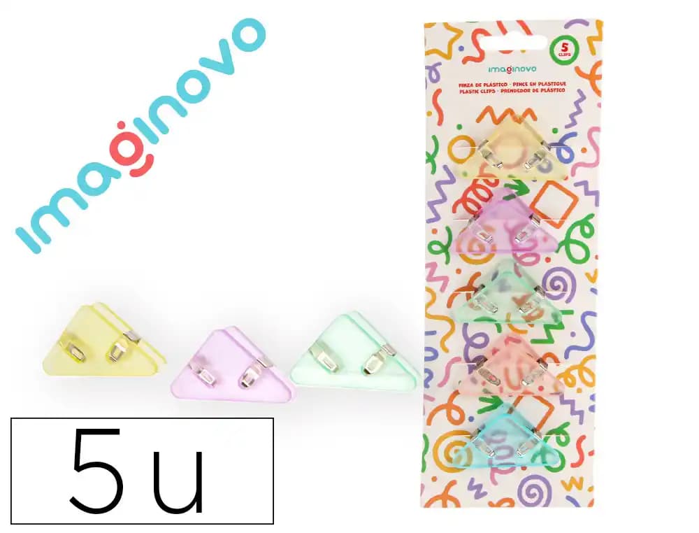 Imaginovo Pinza de plástico Imaginovo 45x40x30mm en blíster de 5 unidades colores pasteles