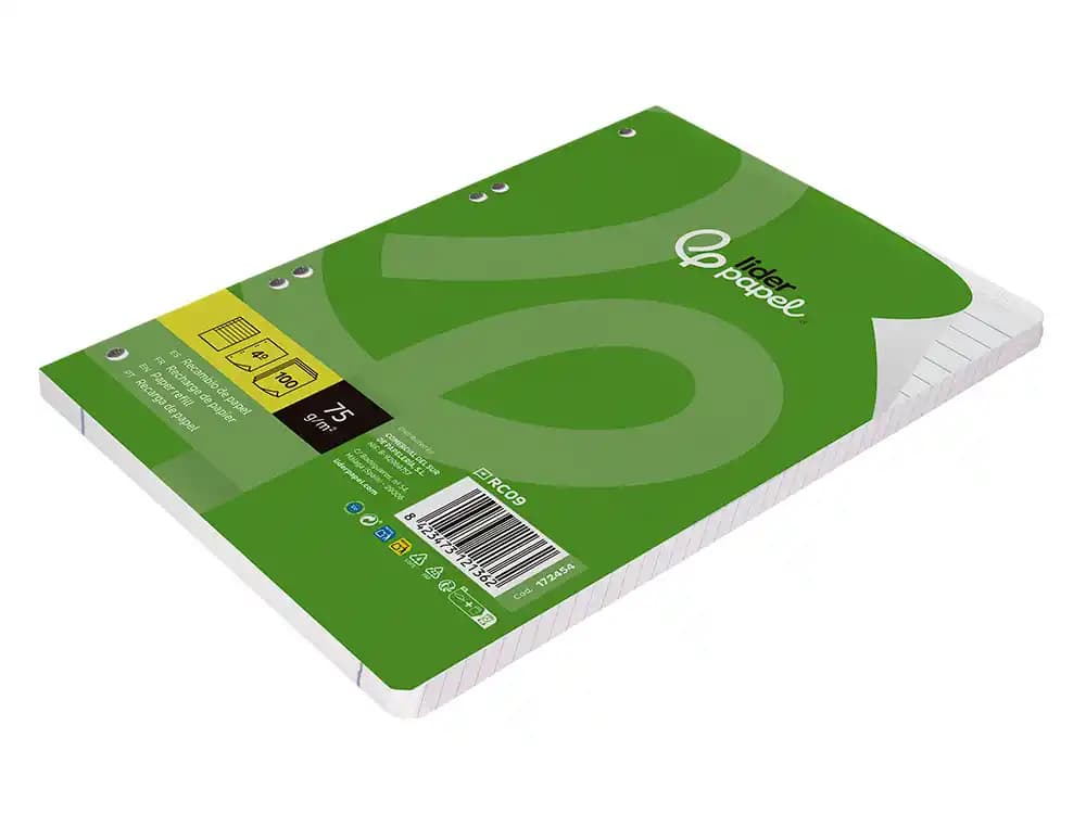 Recambio liderpapel din a5 100 hojas 75 gr horizontal con margen 6 taladros