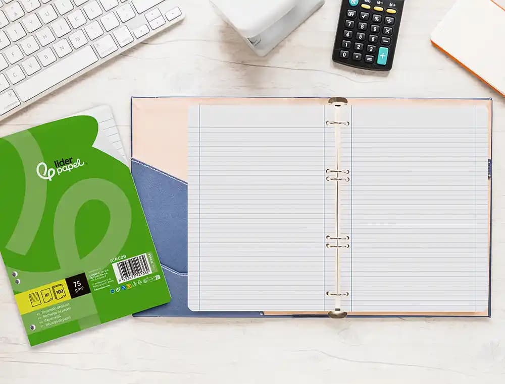 Recambio liderpapel din a5 100 hojas 75 gr horizontal con margen 6 taladros