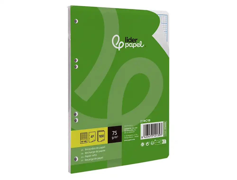 Recambio liderpapel din a5 100 hojas 75gr rayado nº 46 6 taladros