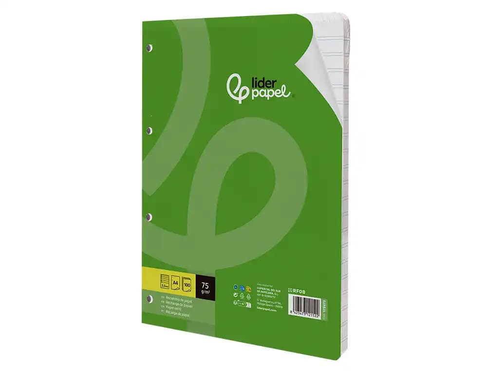 Recambio liderpapel a4 100 hojas 75gr pauta 5 2.5mm con margen 4 taladros