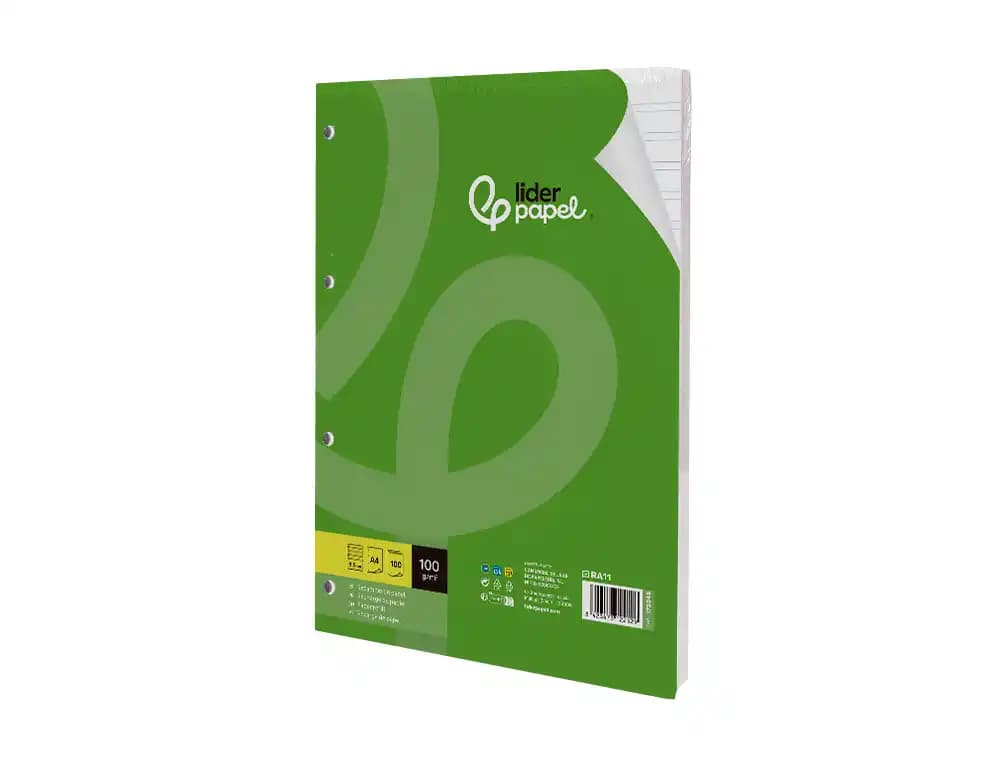 Recambio liderpapel a4 100 hojas 100gr pauta 3,5mm con margen 4 taladros