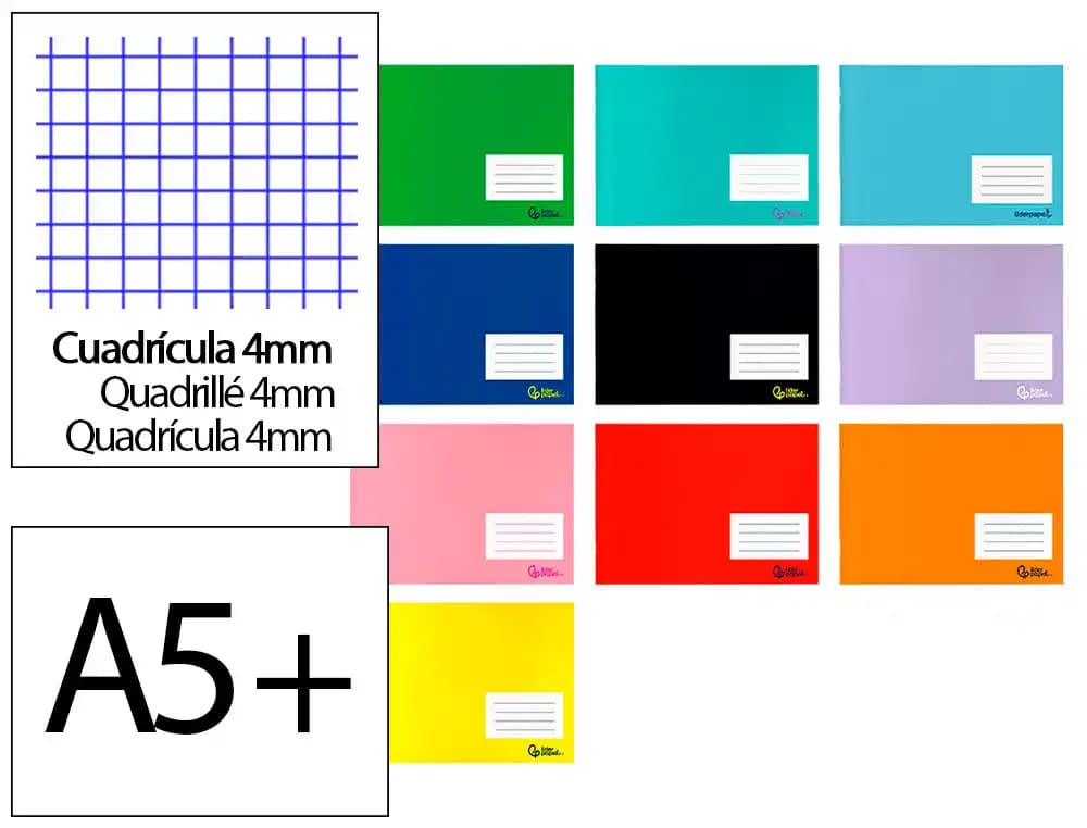 Liderpapel Libreta liderpapel smart a5 plus 32h 75gr apaisado cuadro 4 mm con margen colores surtidos