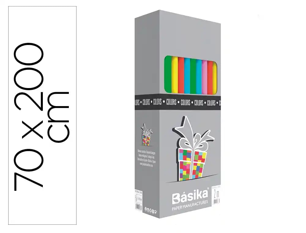 Basika Papel de regalo basika 10 colores rollo ancho 70 cm longitud 2 m colores surtidos gramaje 60 g