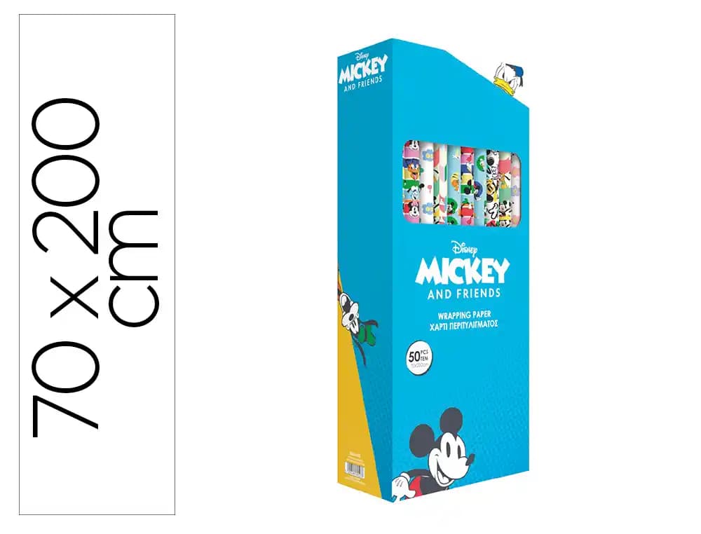 Basika Papel de regalo basika disney mickey and friends rollo ancho 70 cm longitud 2 m diseños surtidos gramaje 60 g