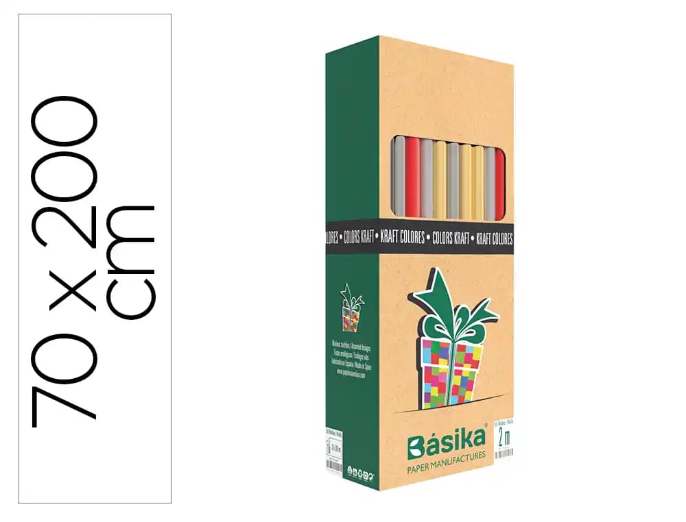 Basika Papel de regalo basika kraft colores rollo ancho 70 cm longitud 2 m colores surtidos gramaje 50 g