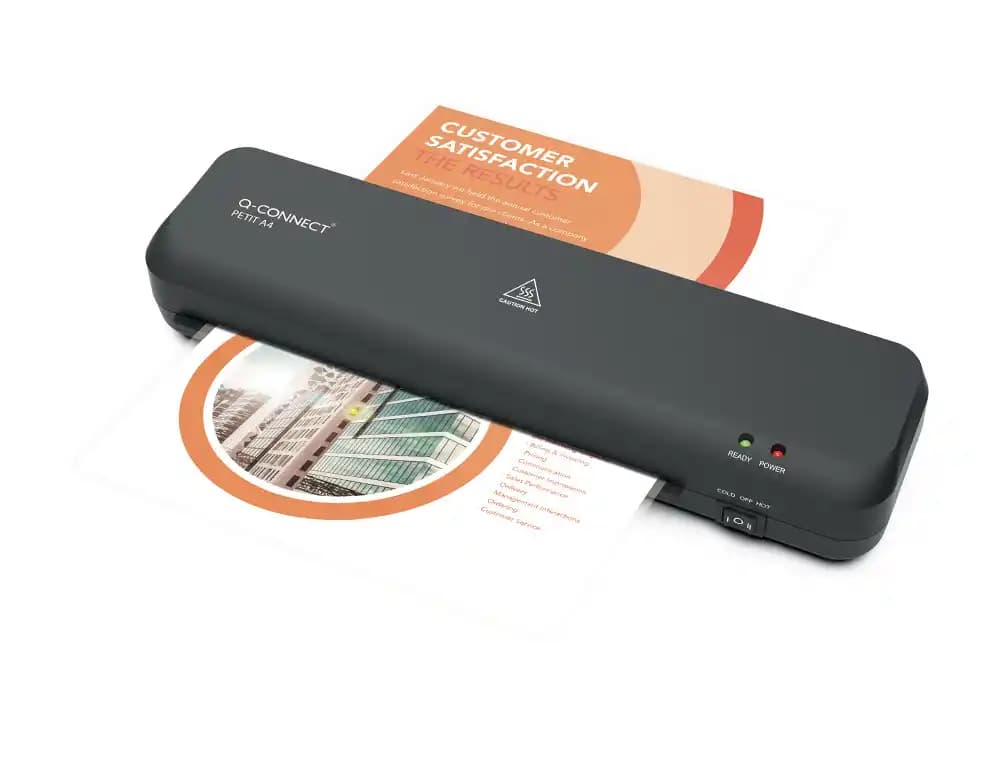 Plastificadora q-connect compacta kf19061 din a4 plastificado caliente/frio luces ready/power 2 rodillos