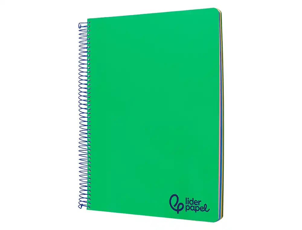 Cuaderno espiral liderpapel a4 micro wonder tapa plastico 120h 90gr cuadro 5mm 5 bandas 4 taladros color verde oscuro