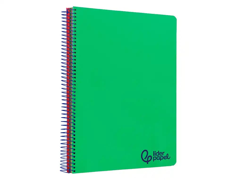 Cuaderno espiral liderpapel a4 micro wonder tapa plastico 120h 90gr cuadro 5mm 5 bandas 4 taladros color verde oscuro