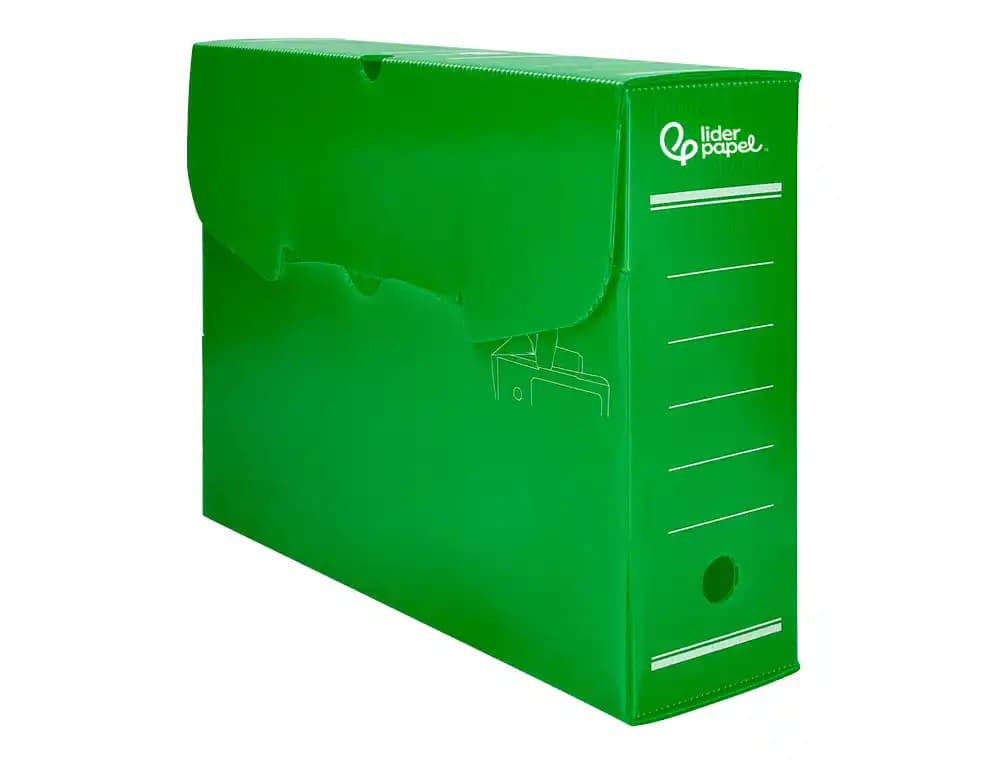 Caja de archivo definitivo Liderpapel de plástico, lomo de 100 mm, 360 × 100 × 260 mm – Verde