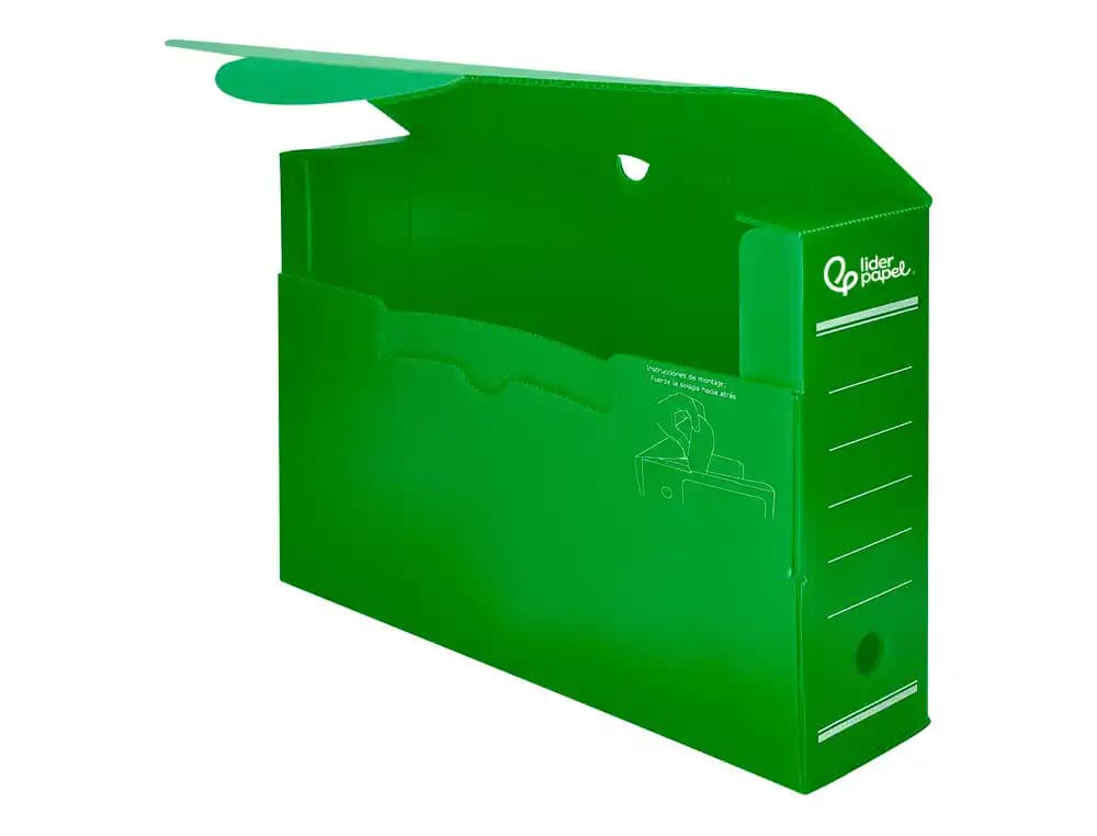 Caja de archivo definitivo Liderpapel de plástico, lomo de 100 mm, 360 × 100 × 260 mm – Verde