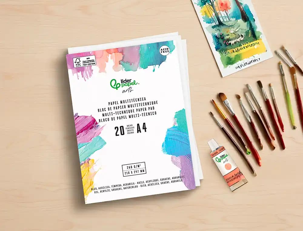 Bloc papel multitecnica liderpapel para acrilico oleo y gouache 20 hojas gramaje 260g/m2