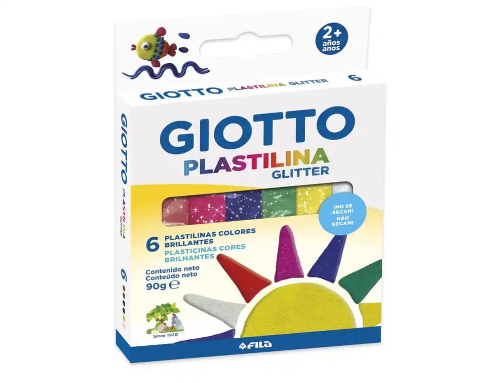 Giotto Plastilina Giotto colores Glitter, blíster de 6 barras de 15 g