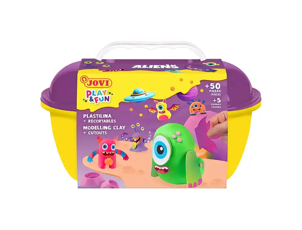 Plastilina Jovi Play & Fun, cofre temático con 24 barras de 15 g, 4 temas · Aliens