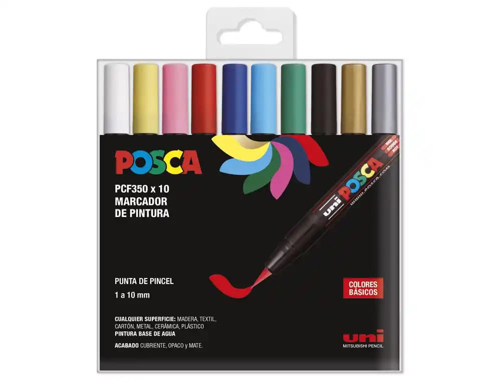Posca Rotulador uni posca pcf-350/10c marcador de pintura punta de pincel blister de 10 unidades