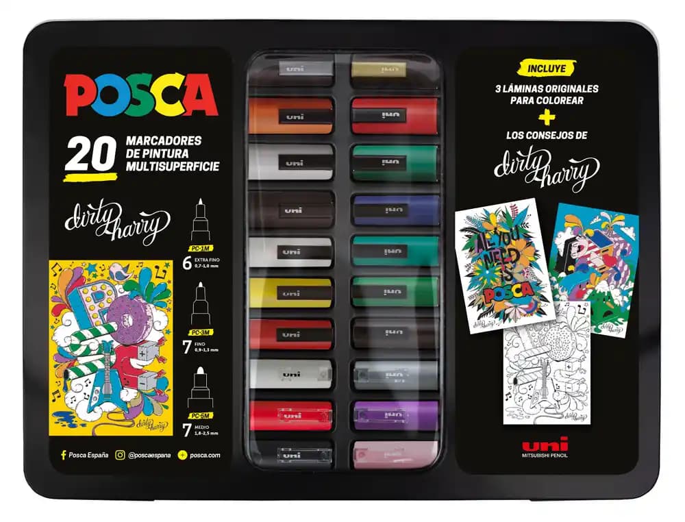 Posca Rotulador uni posca dirty harry marcador de pintura punta conica maletin metalico de 20 unidades colores