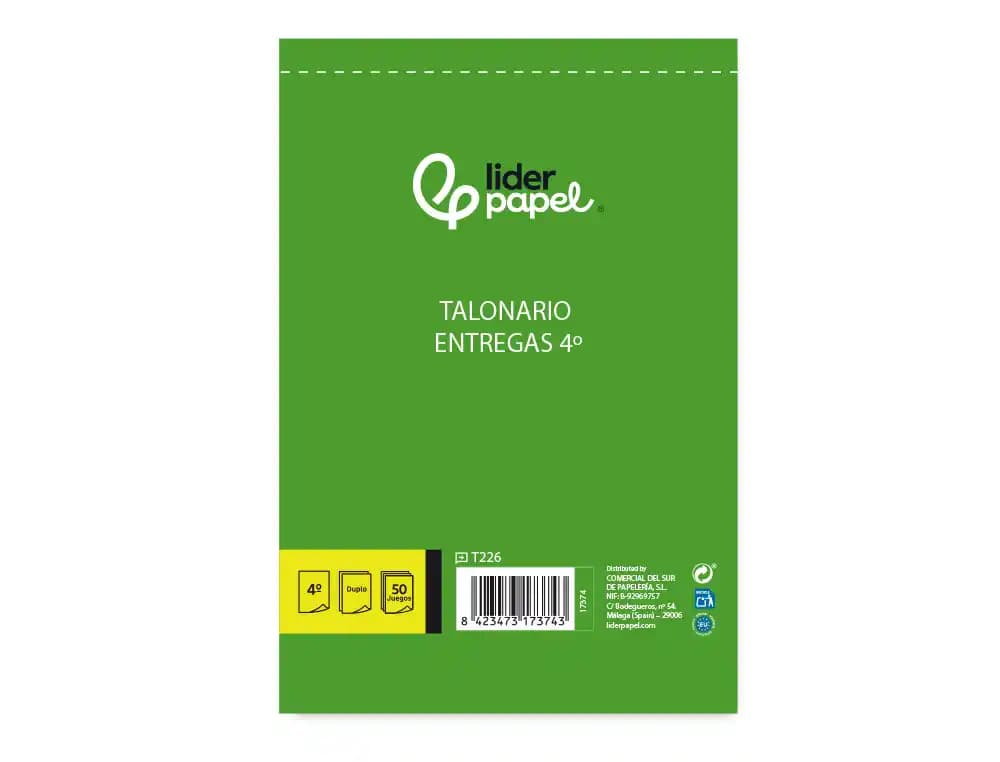 Talonario liderpapel entregas cuarto original y copia t226