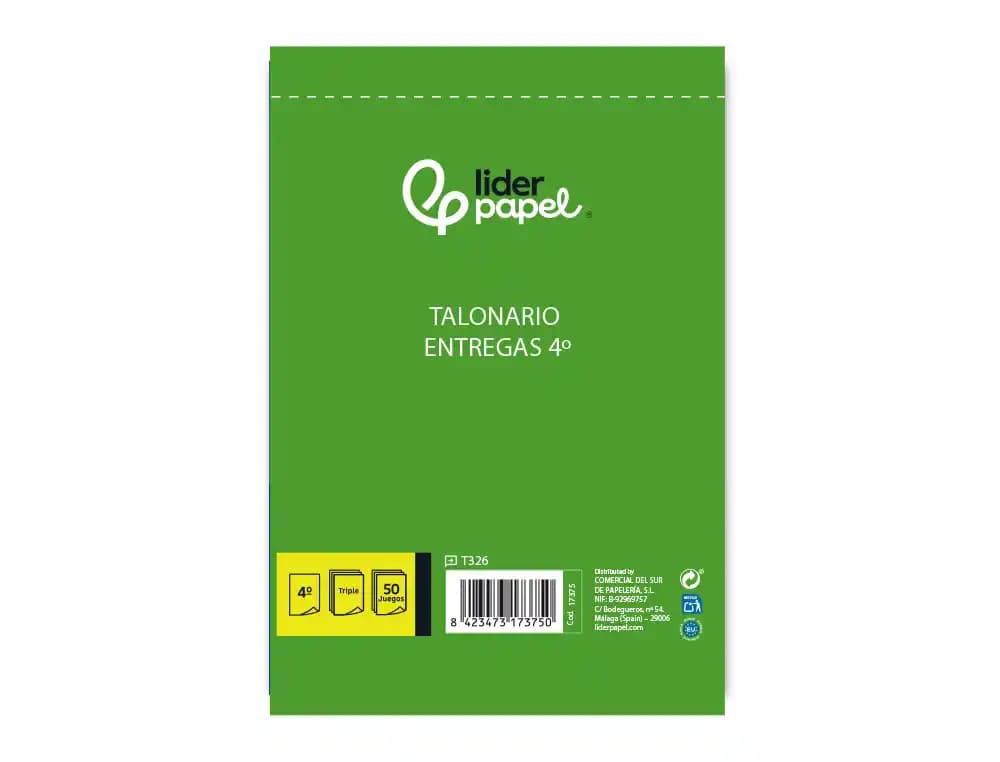 Talonario liderpapel entregas cuarto original y 2 copias t326