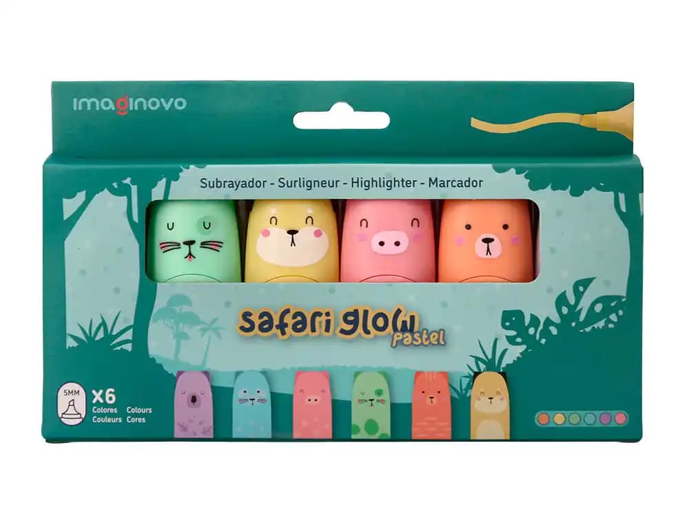 Rotulador imaginovo fluorescente safari glow pastel animales caja 6 unidades surtidas