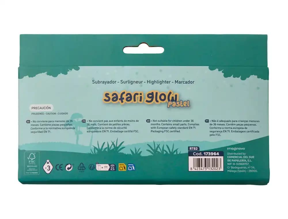 Rotulador imaginovo fluorescente safari glow pastel animales caja 6 unidades surtidas