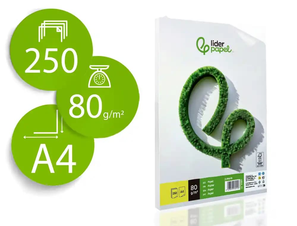 Liderpapel Papel liderpapel a4 80g/m2 liso paquete de 250 hojas