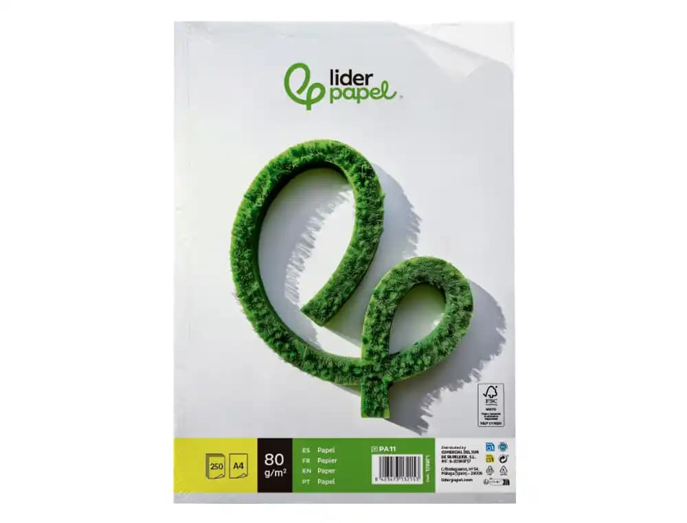 Papel liderpapel a4 80g/m2 liso paquete de 250 hojas