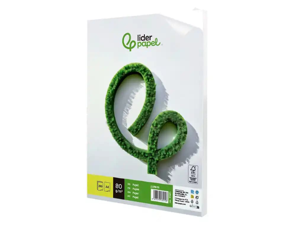 Papel liderpapel a4 80g/m2 liso paquete de 250 hojas