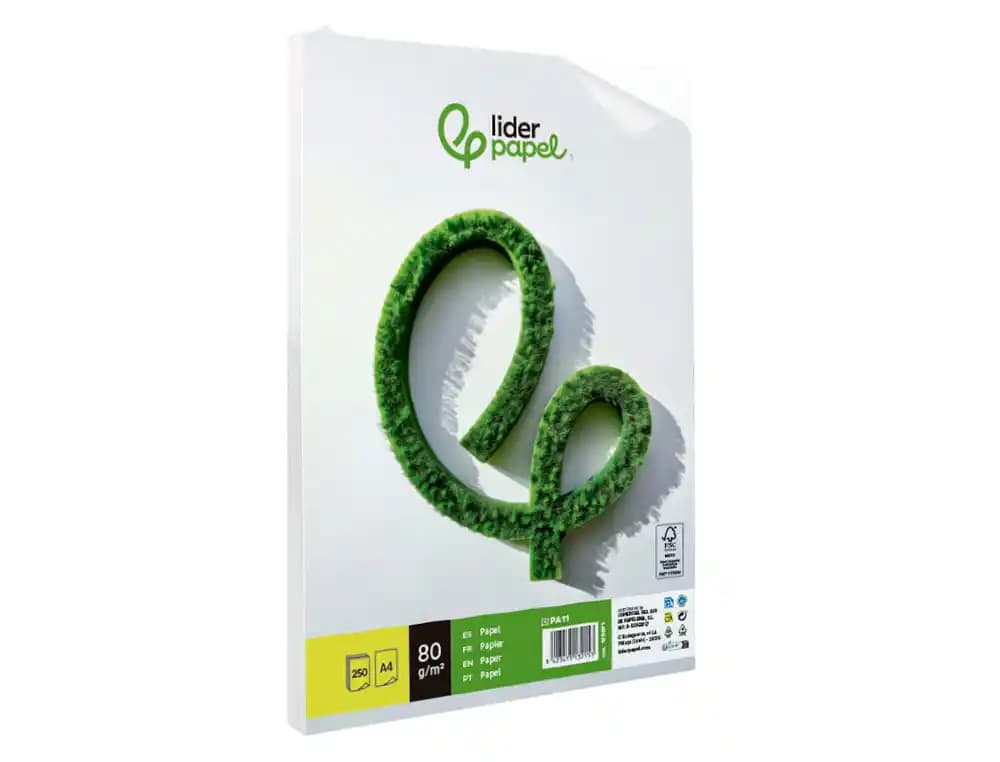 Papel liderpapel a4 80g/m2 liso paquete de 250 hojas