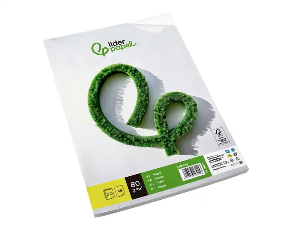 Papel liderpapel a4 80g/m2 liso paquete de 250 hojas