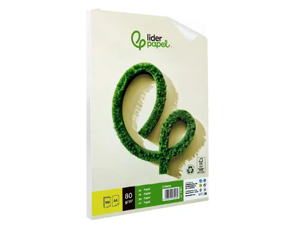 Papel liderpapel a4 80g/m2 reciclado liso paquete de 100 hojas