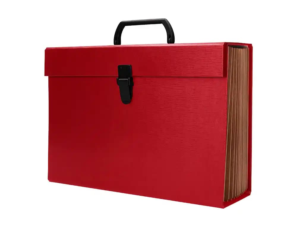 Maletin liderpapel con fuelle y asa carton forrado 19 departamentos 255x390x120 mm colores
