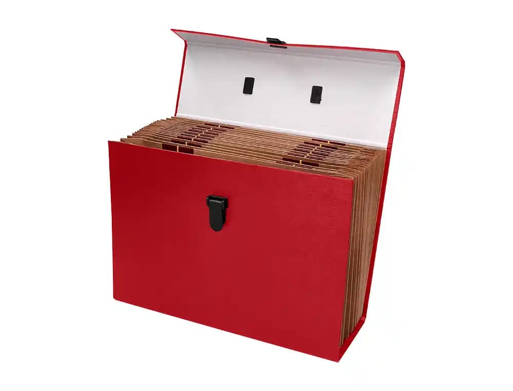 Maletin liderpapel con fuelle y asa carton forrado 19 departamentos 255x390x120 mm colores
