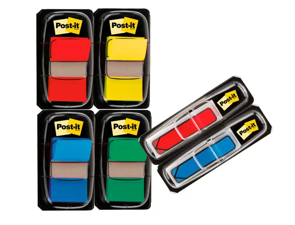 Banderitas separadoras post-it 680 dispensador 50 hojas 4 colores surtidos + 2 dispensadores 684 flecha 2