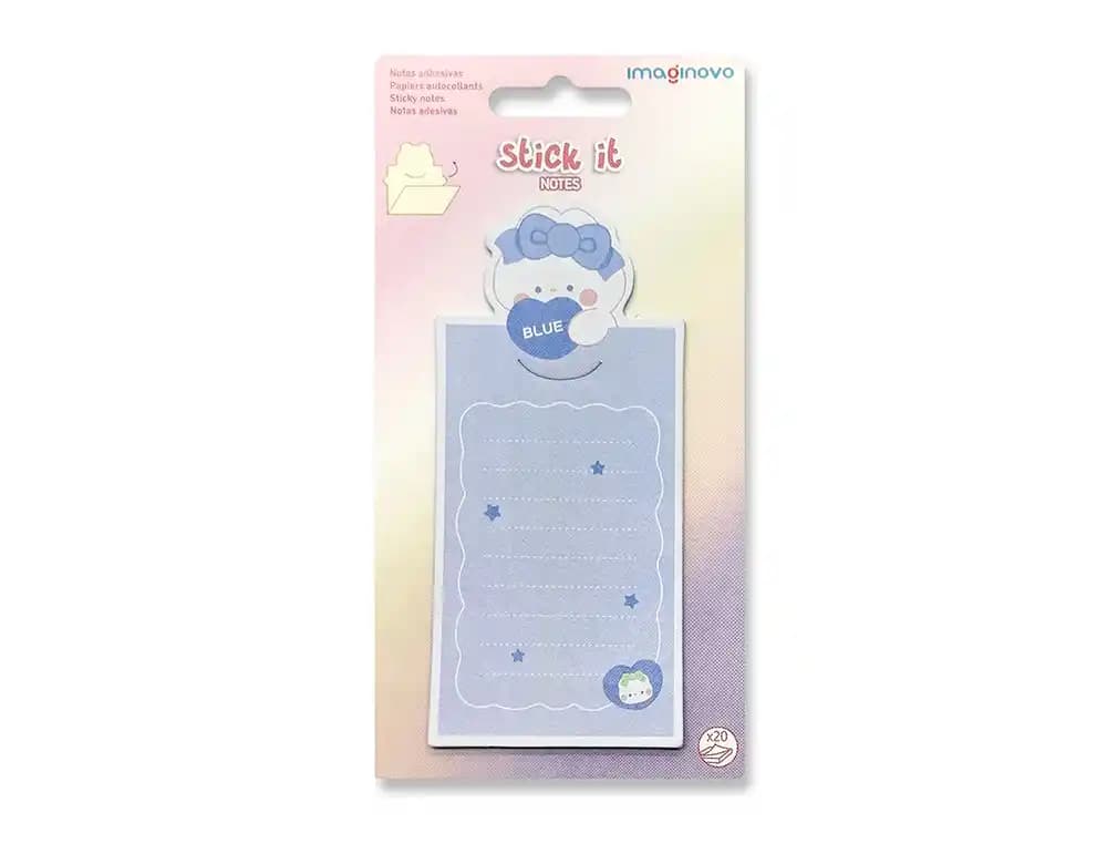 Notas adhesivas Imaginovo Letter conejito con mensaje trasero, 20 hojas de 85 × 164 mm – Azul