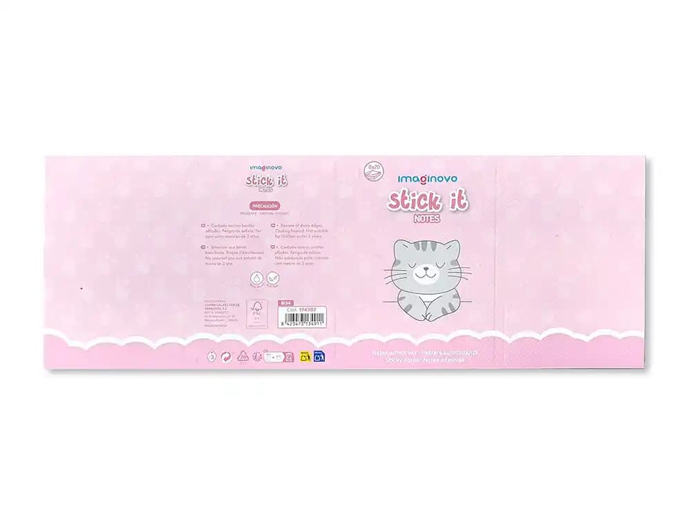 Notas adhesivas imaginovo stick it! notebook 20 notas adhesivas gatito tamaños surtidos