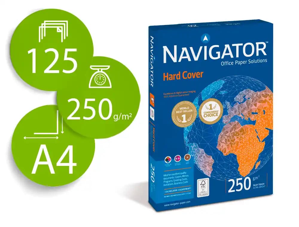 Navigator Papel fotocopiadora navigator hard cover din a4 250 gr papel multiuso ink-jet y laser paquete de 125 hojas
