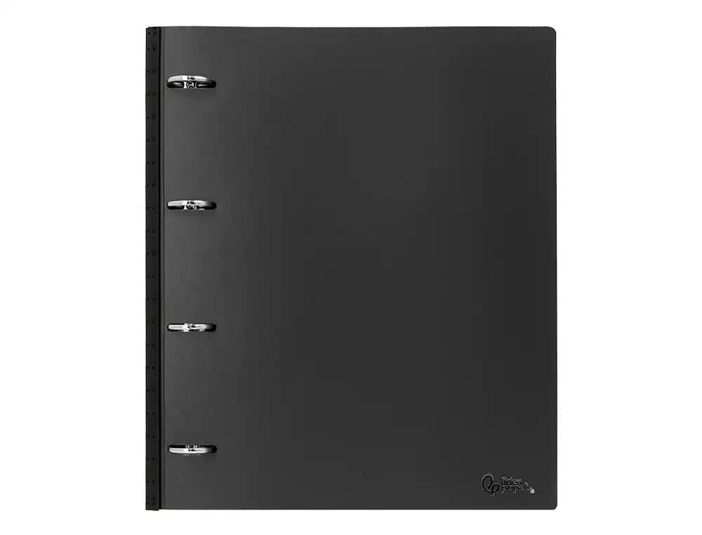 Carpeta ultracompacta Liderpapel A4 de polipropileno con 4 anillas redondas de 25 mm y lomo extensible de 4 cm – Negro
