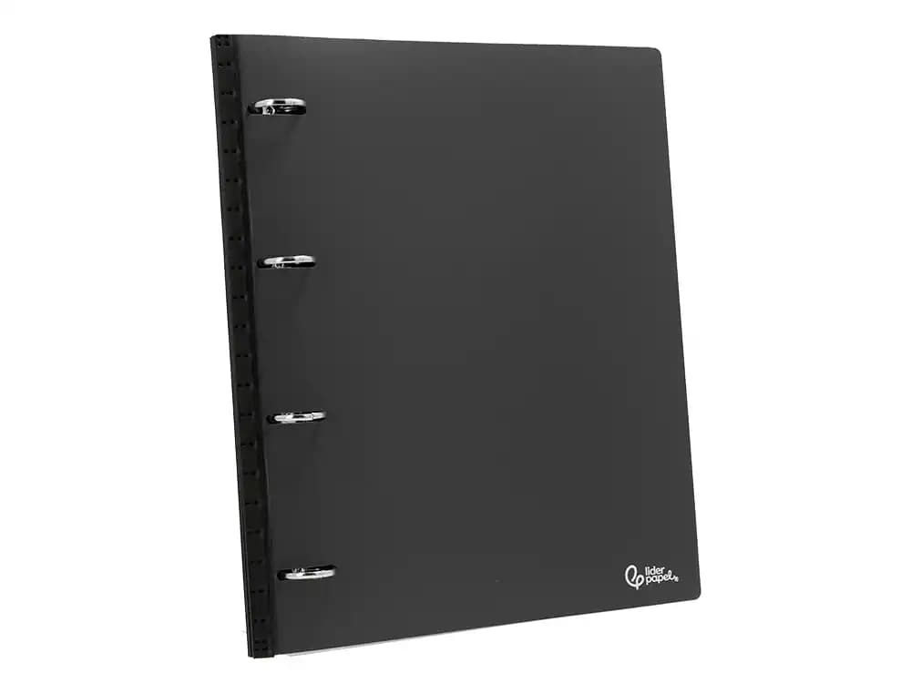 Carpeta ultracompacta Liderpapel A4 de polipropileno con 4 anillas redondas de 25 mm y lomo extensible de 4 cm – Negro