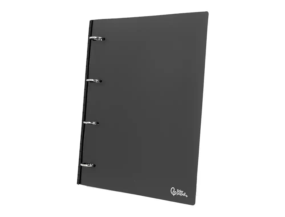Carpeta ultracompacta Liderpapel A4 de polipropileno con 4 anillas redondas de 25 mm y lomo extensible de 4 cm – Negro