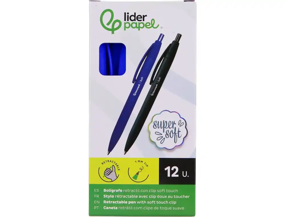 Boligrafo liderpapel punta 1 mm retractil con clip acabado soft touch cuerpo