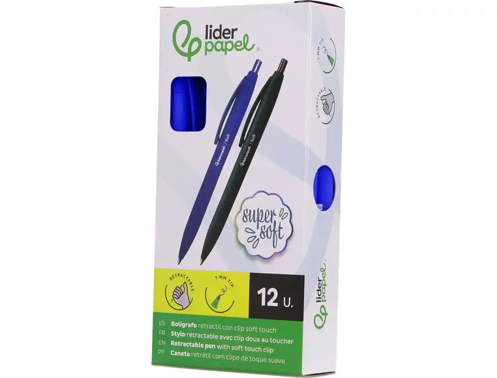 Boligrafo liderpapel punta 1 mm retractil con clip acabado soft touch cuerpo