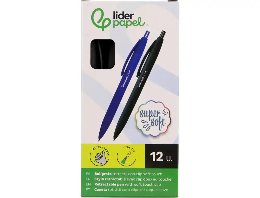 Boligrafo liderpapel punta 1 mm retractil con clip acabado soft touch cuerpo