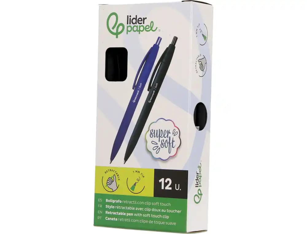 Boligrafo liderpapel punta 1 mm retractil con clip acabado soft touch cuerpo