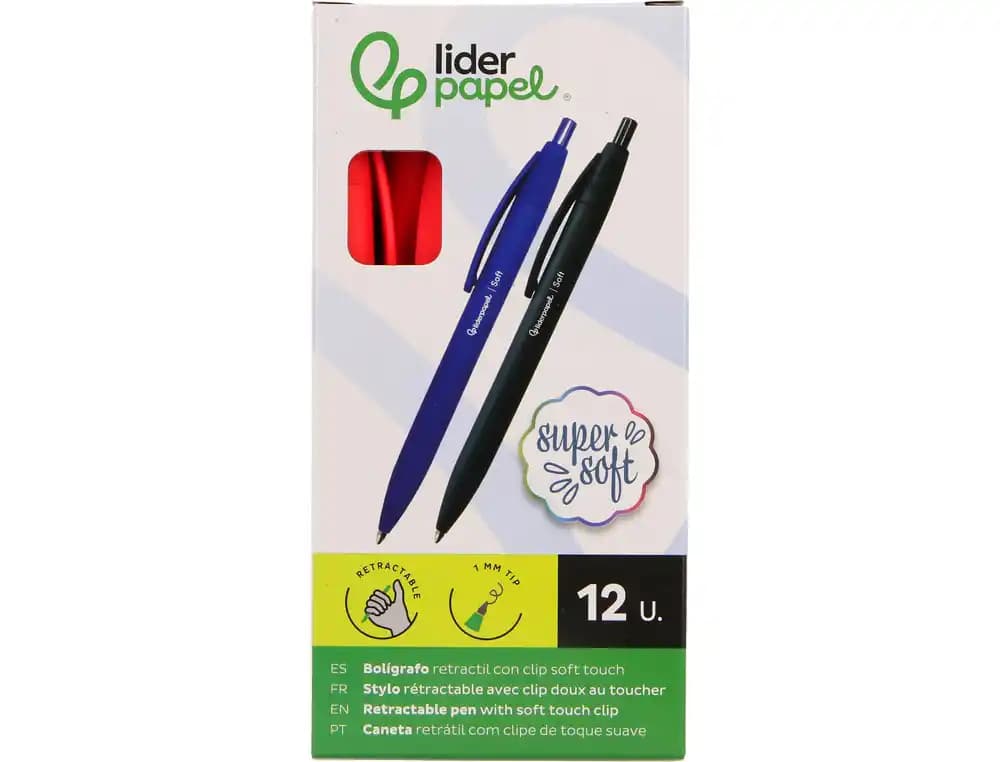 Boligrafo liderpapel punta 1 mm retractil con clip acabado soft touch cuerpo
