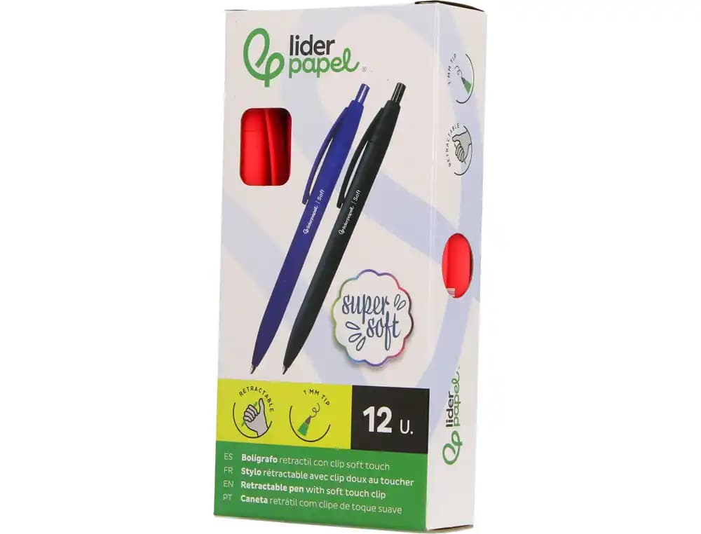 Boligrafo liderpapel punta 1 mm retractil con clip acabado soft touch cuerpo