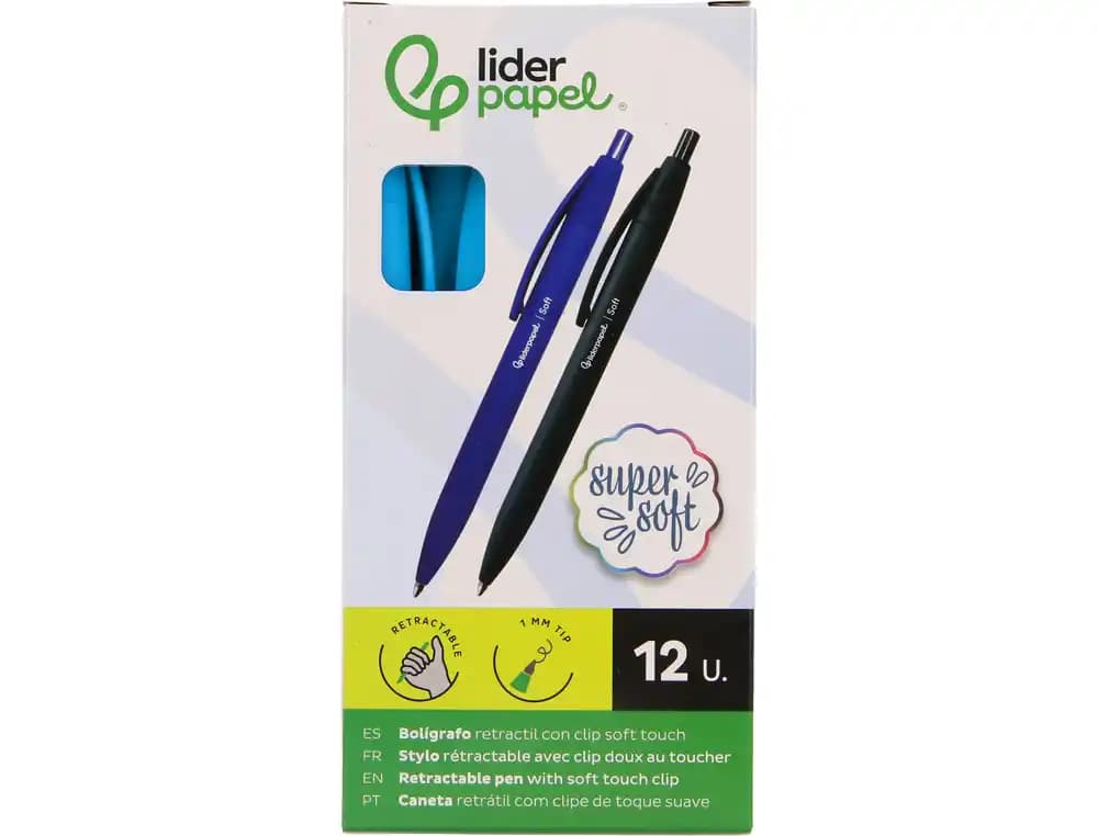 Boligrafo liderpapel punta 1 mm retractil con clip acabado soft touch cuerpo