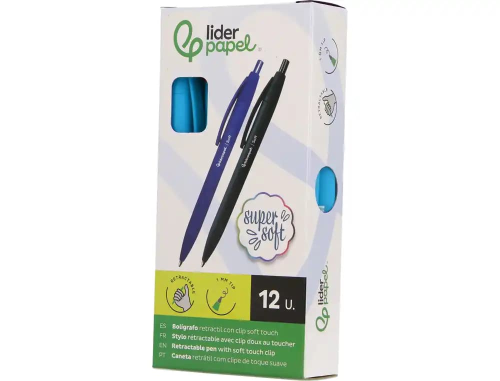 Boligrafo liderpapel punta 1 mm retractil con clip acabado soft touch cuerpo